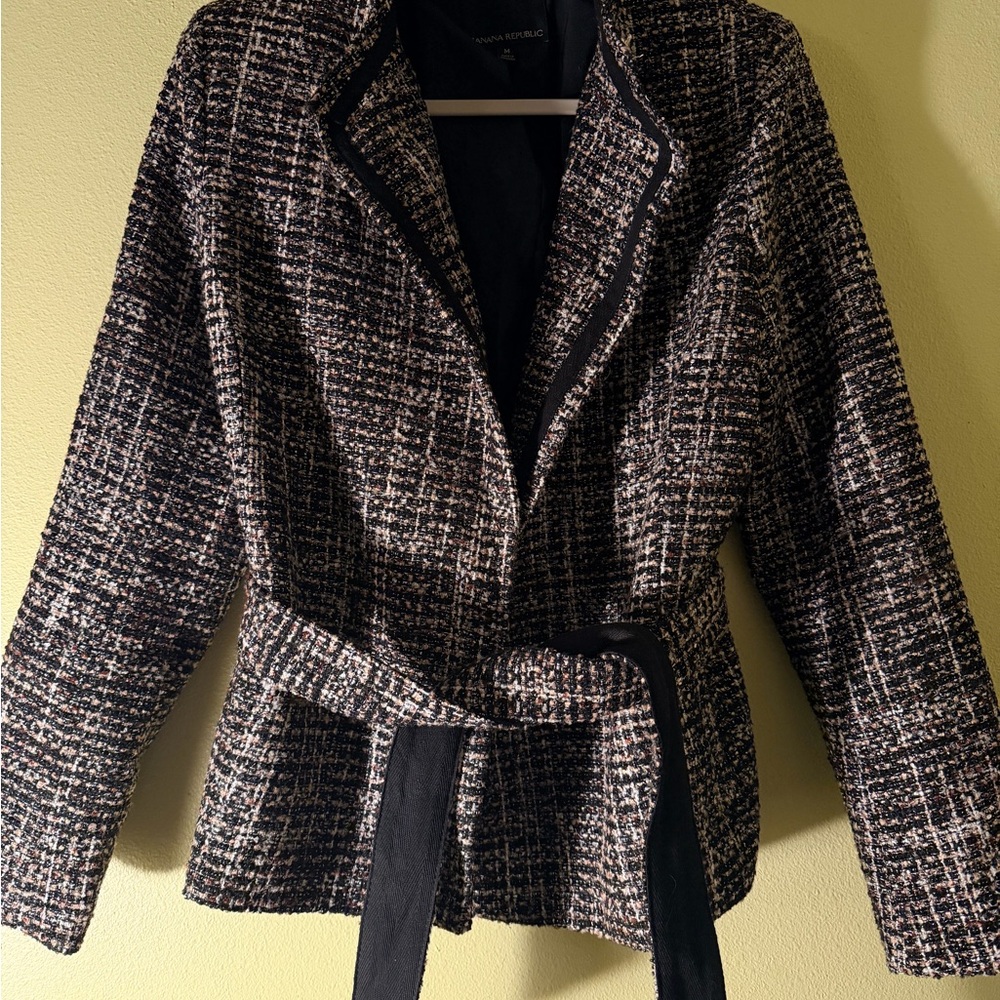 Banana Republic Black/White/Pink Tweed Blazer